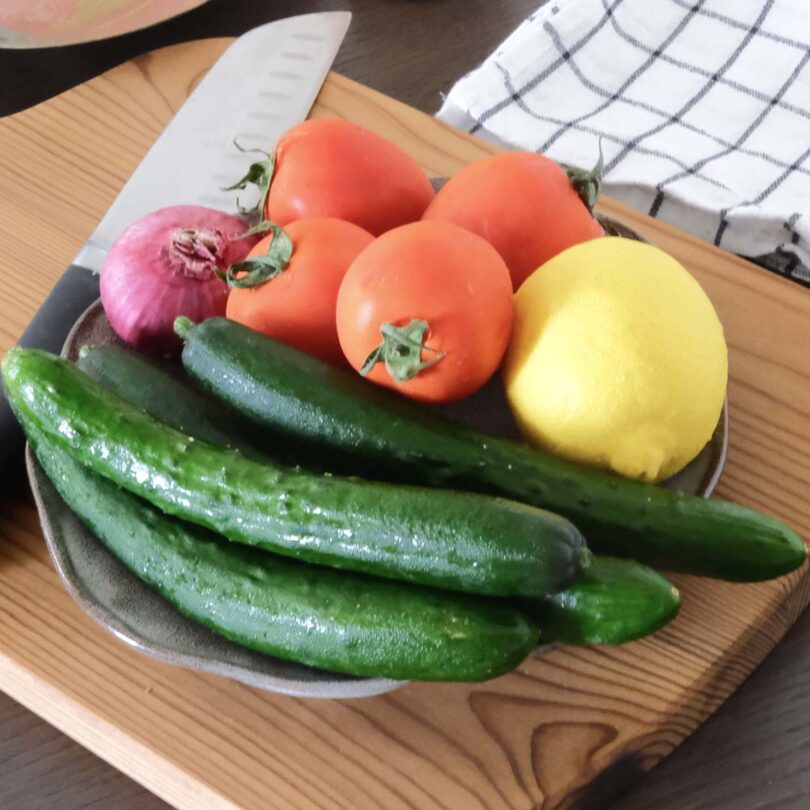 Ingredients to make Mediterranean cucumber and tomato salad / Salad Shirazi