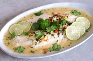 Thai Oven-Steamed fish with Garlic, ginger and lime