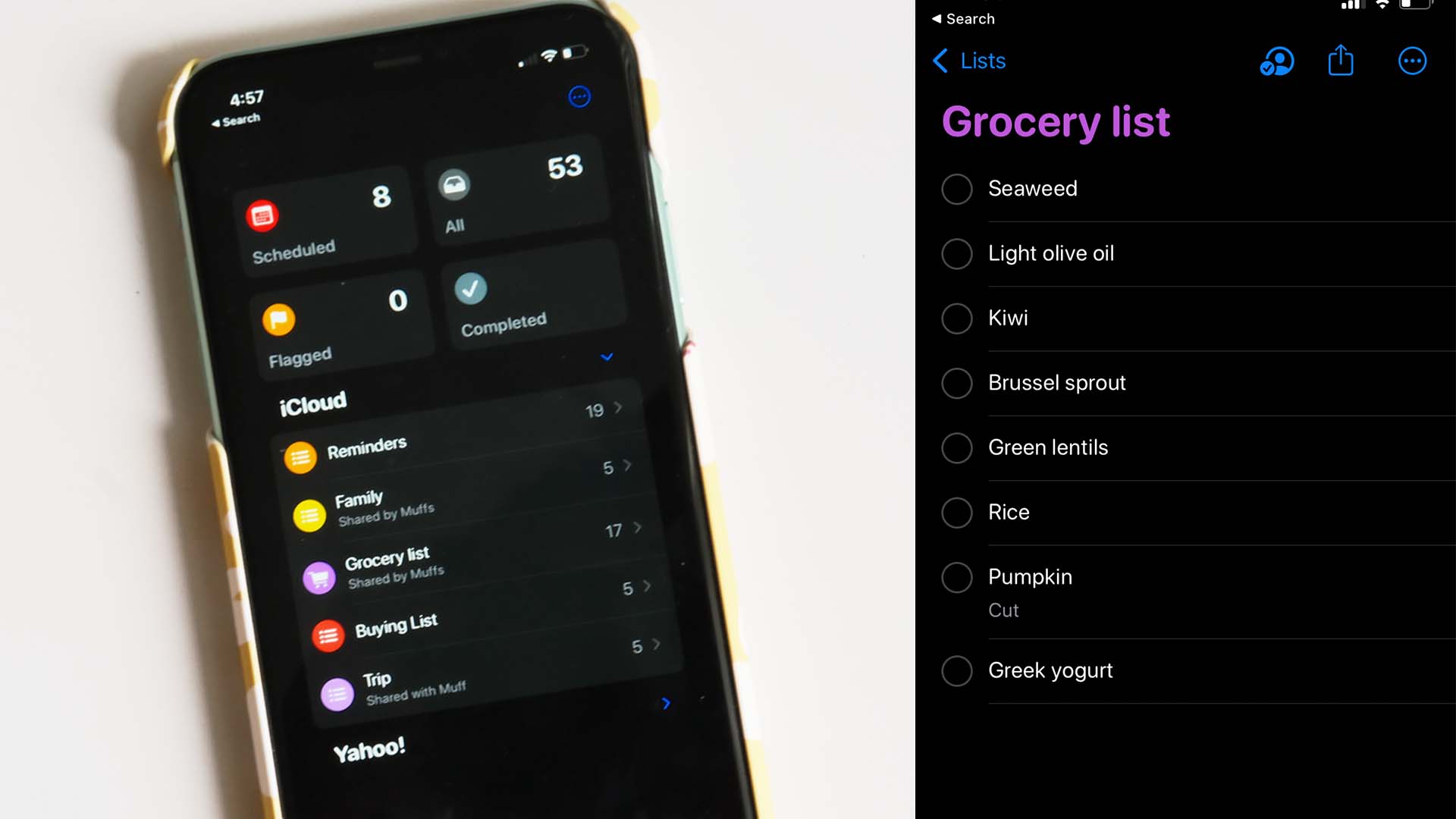 Grocery list on smart phone