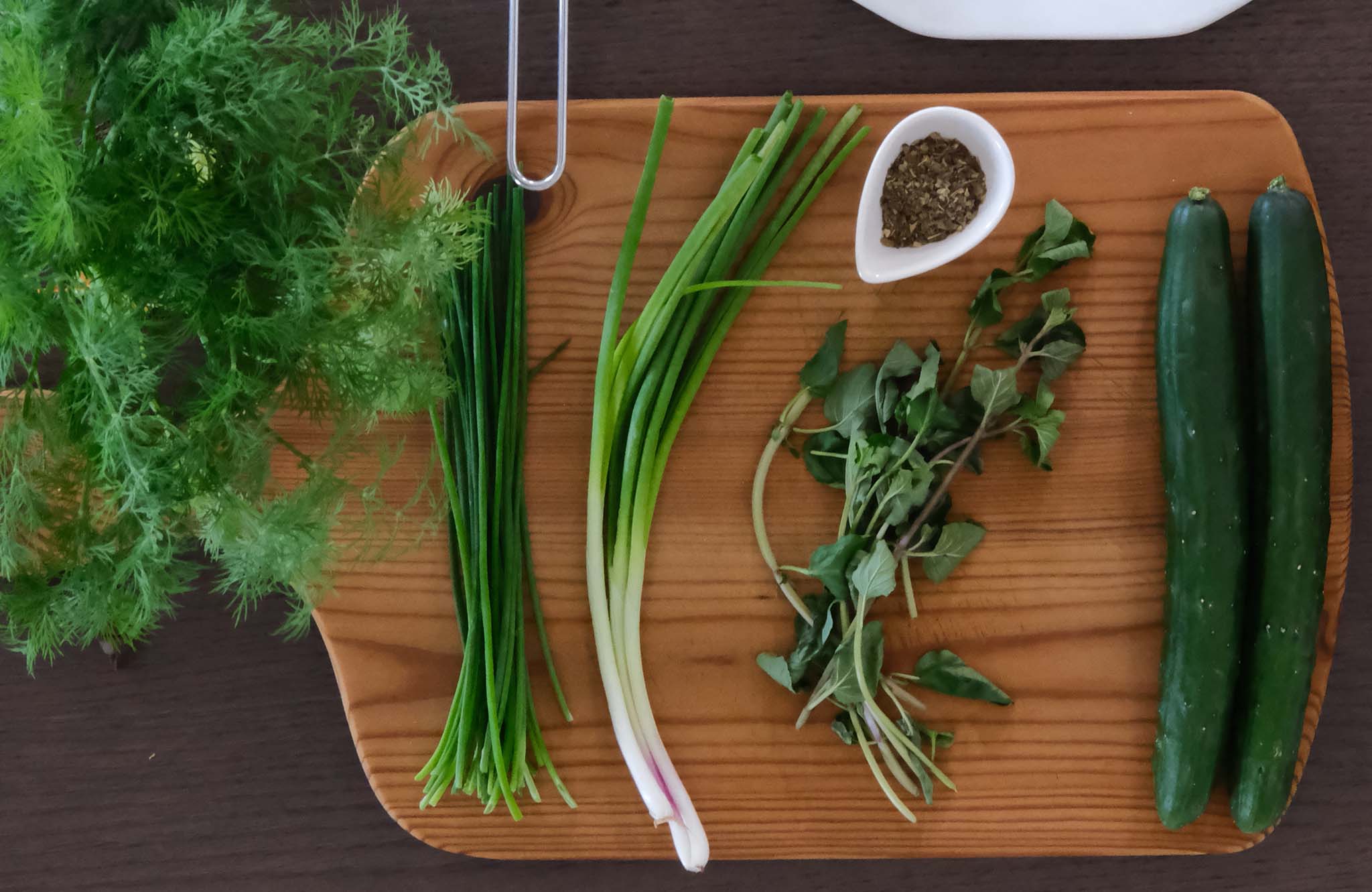 herbs and Vegetable use for Persian Cold Cucumber Summer Soup