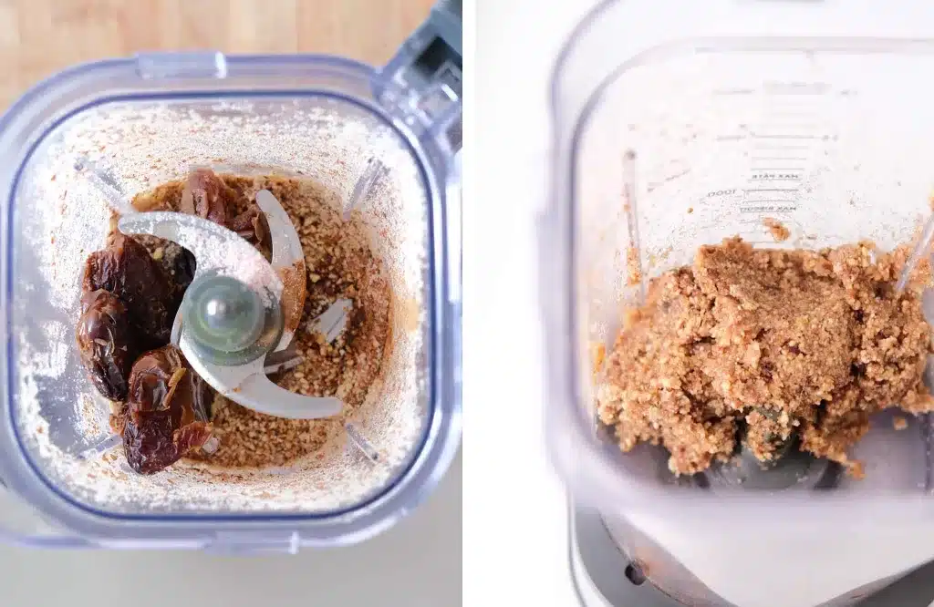 Before and after photo of blending tart base ingredients