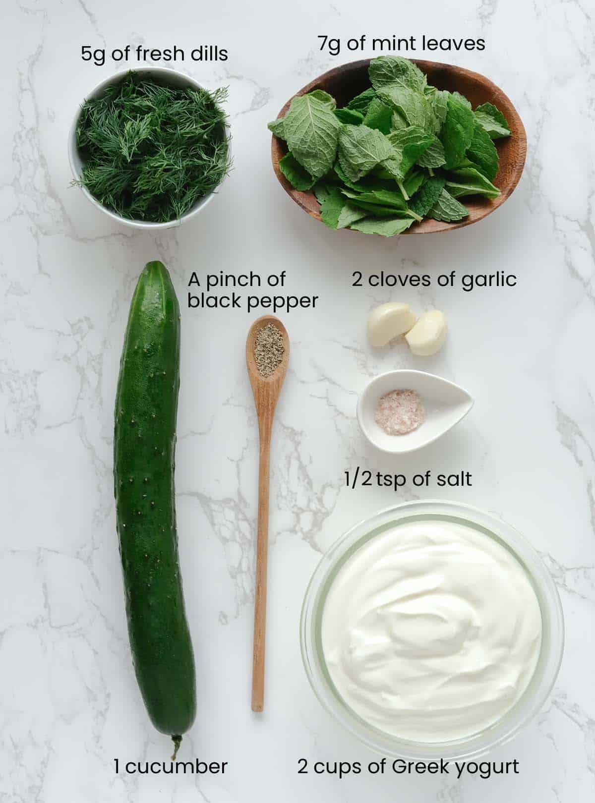 Ingredients to make garlicky yogurt sauce.