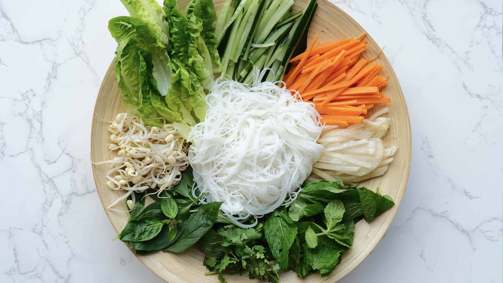 vegetables & herbs for vietnamese noodle salad