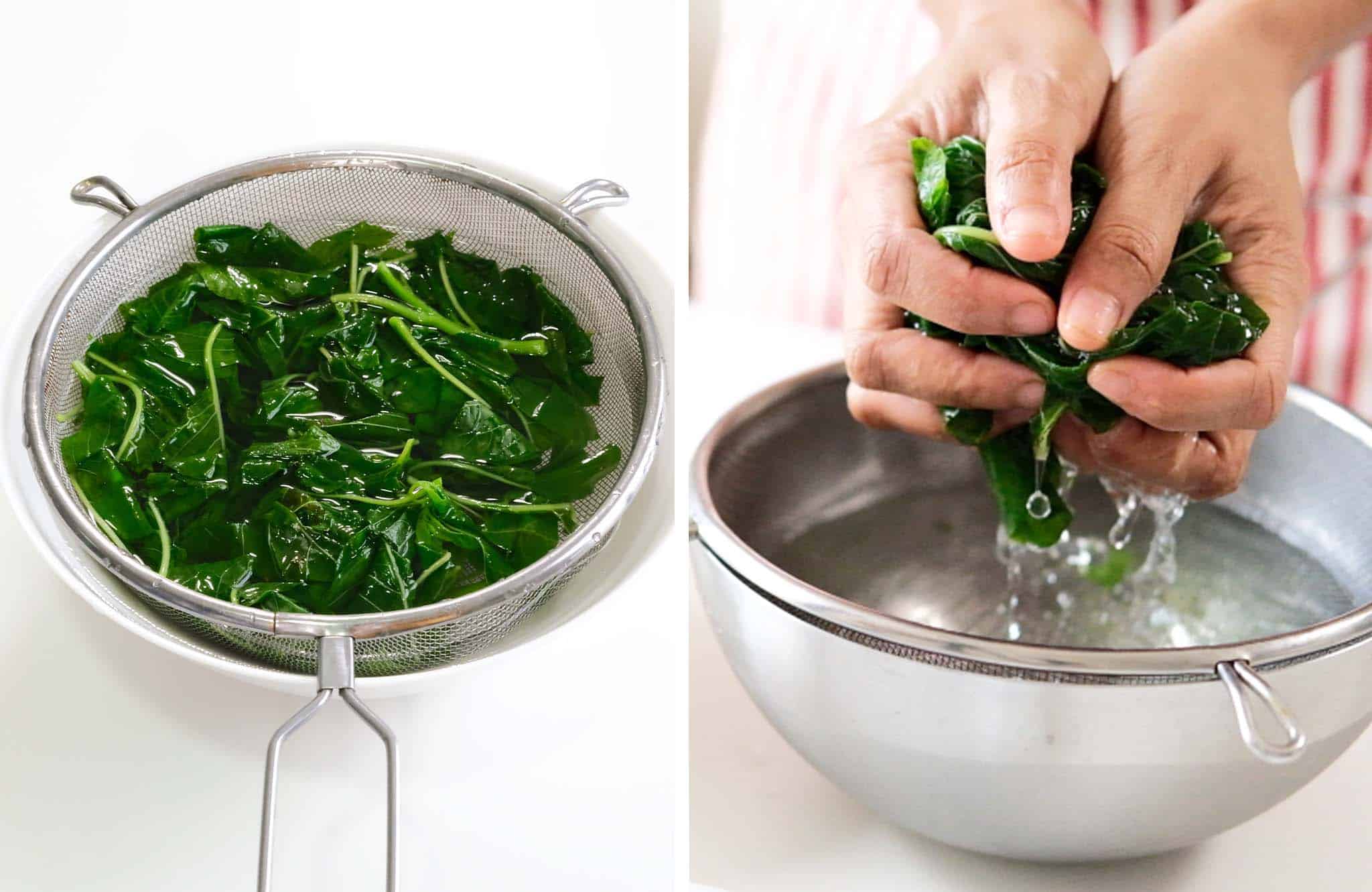 Blanch and squeeze the spinach to dry.