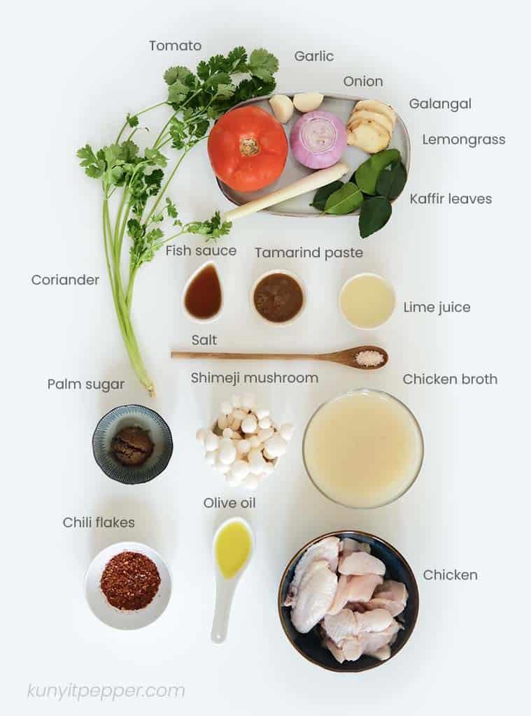 Ingredients on how to make Chicken Tom Yum