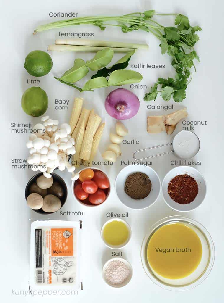 Ingredients to make Vegan Tom Yum Soup