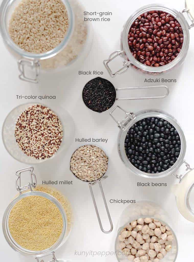 Ingredients to make Korean multigrain rice