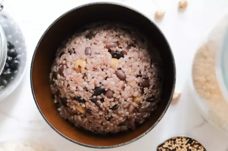 Korean multigrain rice in a rice cooker - Japgokbap