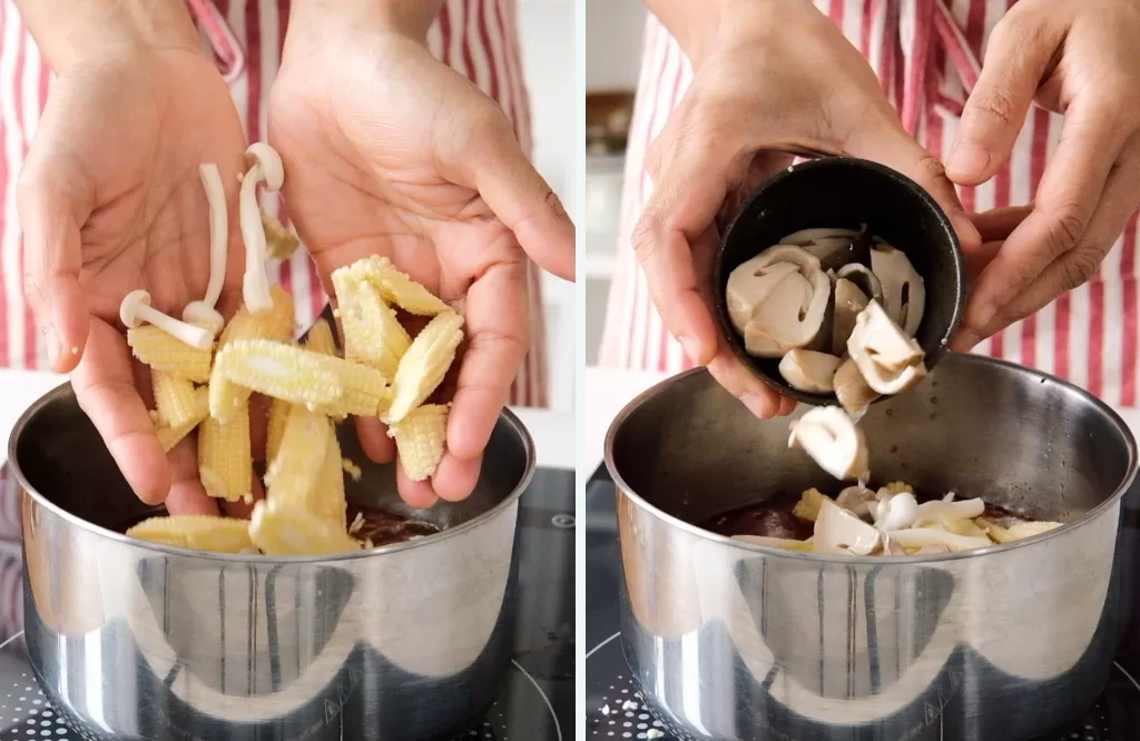 Step4_Add mushrooms and baby corn