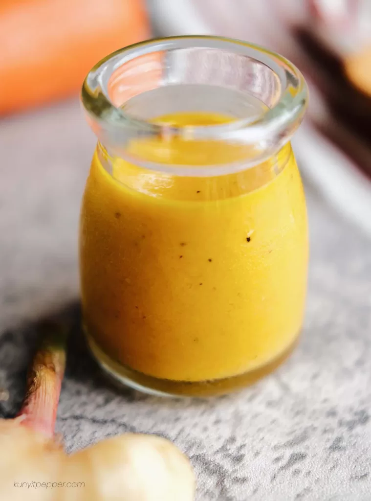 Japanese carrot and ginger salad dressing in a jar