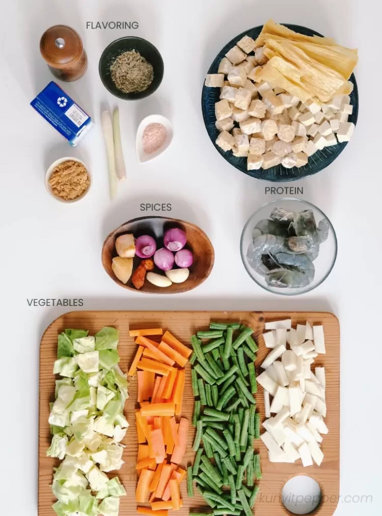 Group of Ingredients to make turmeric curry / sayur lodeh