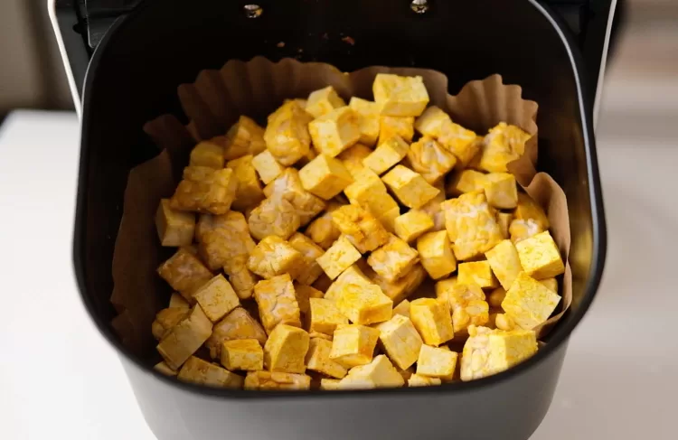 Tofu and tempeh cube in air fryer