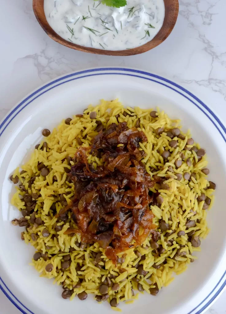 Persian lentil rice cooked in a rice cooker