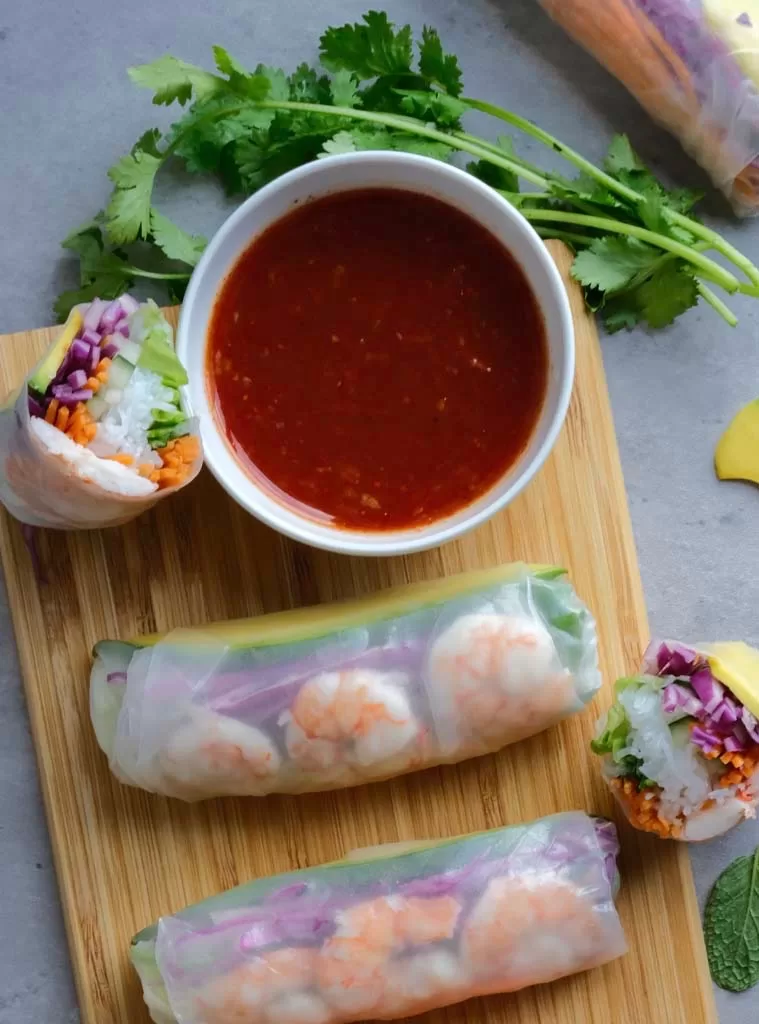 Vietnamese spring rolls with chili garlic sauce