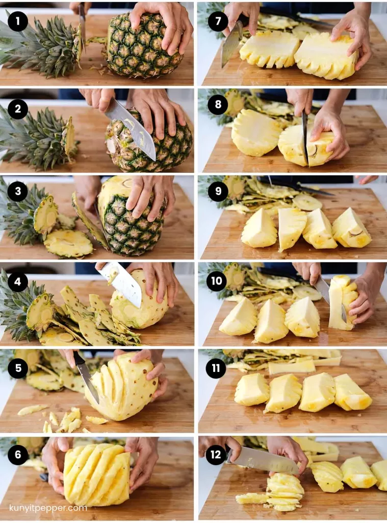 12 steps on how to cut fresh pineapple into slices