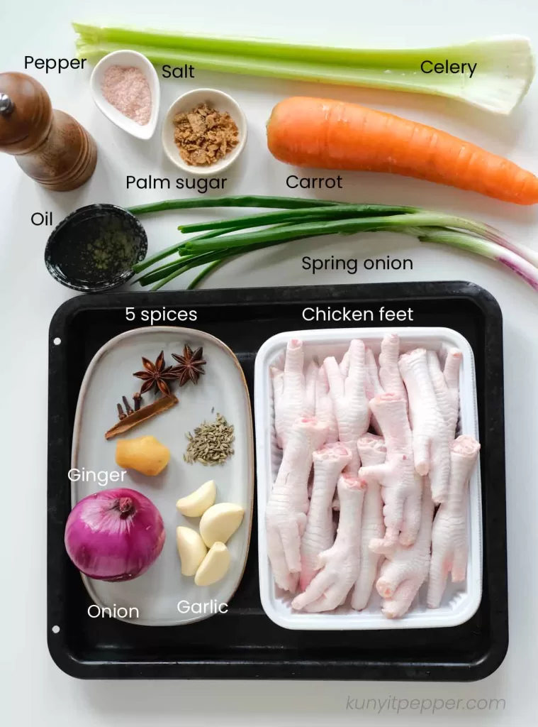 Ingredients to make chicken feet soup