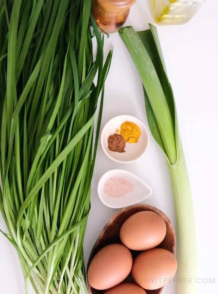 Ingredients to make Leeks and Chives Frittata