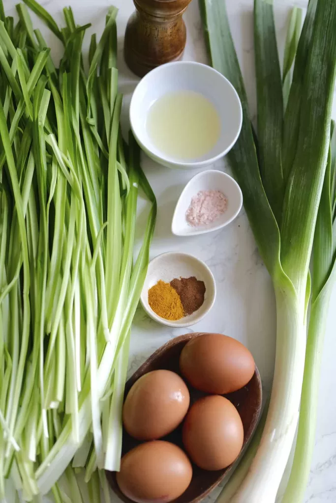 Ingredients to make leeks and chives frittata_