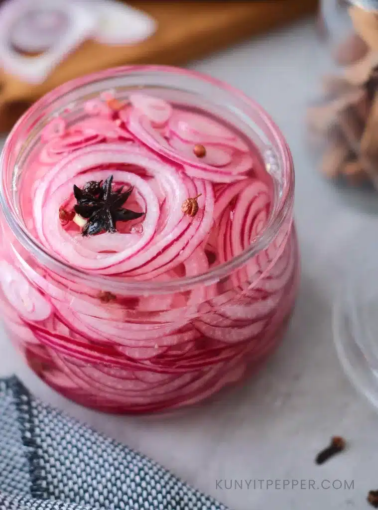 Asian Pickled Red Onions with Chinese Spices.