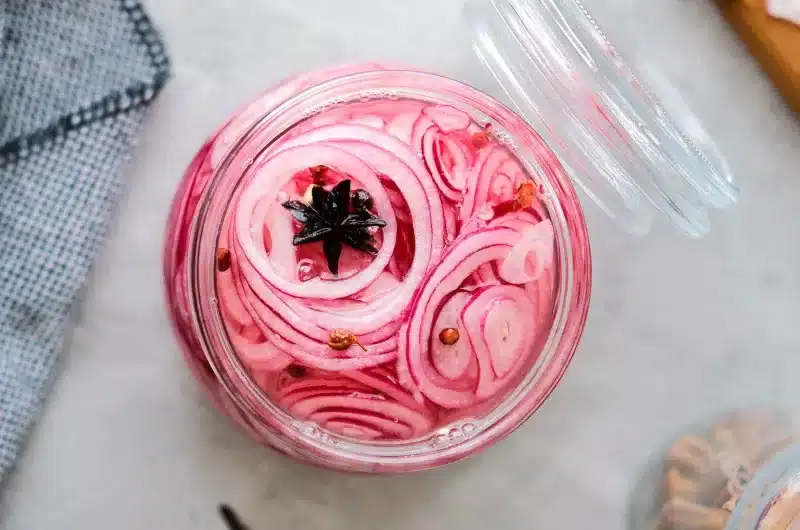 Homemade Asian pickled red onions with Chinese Spices