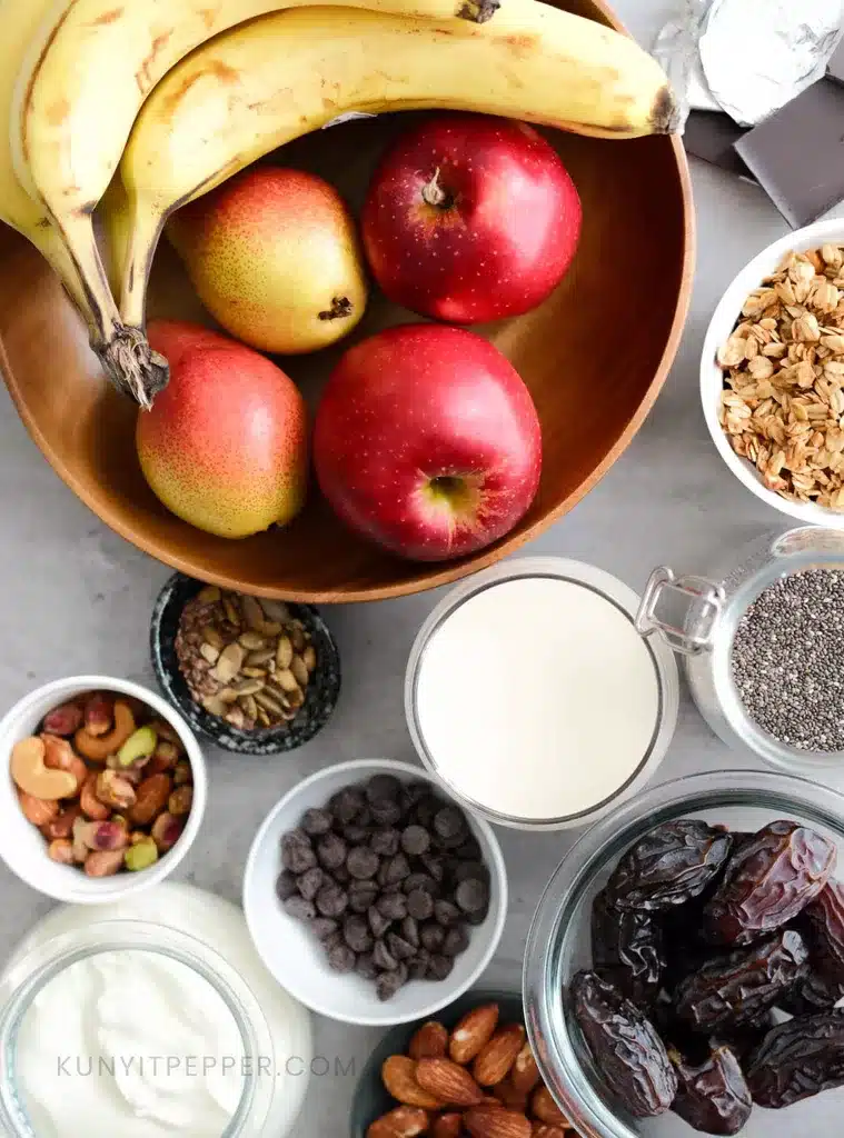 Ingredients for healthy snacks with peanut butter