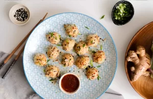 Asian Chicken Meatballs with sauce