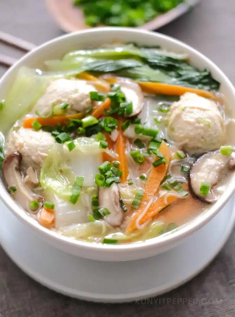 Healthy Asian Chicken Meatball Noodle Soup