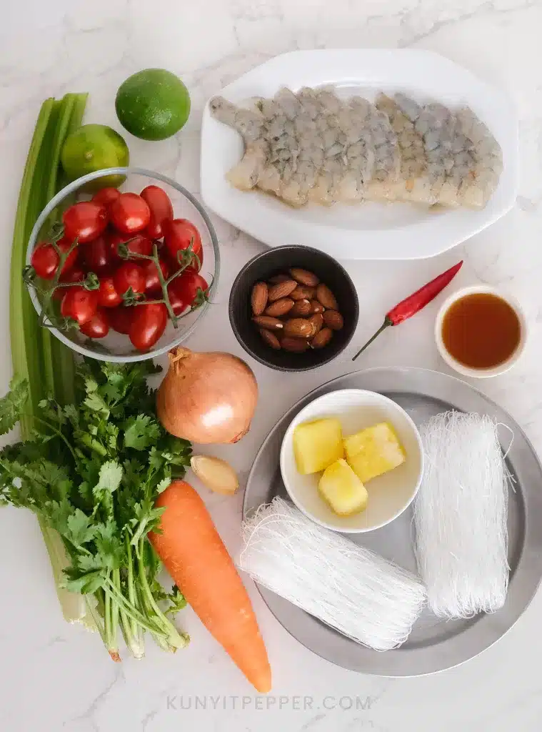 Ingredients to make Thai healthy Glass Noodle Salad