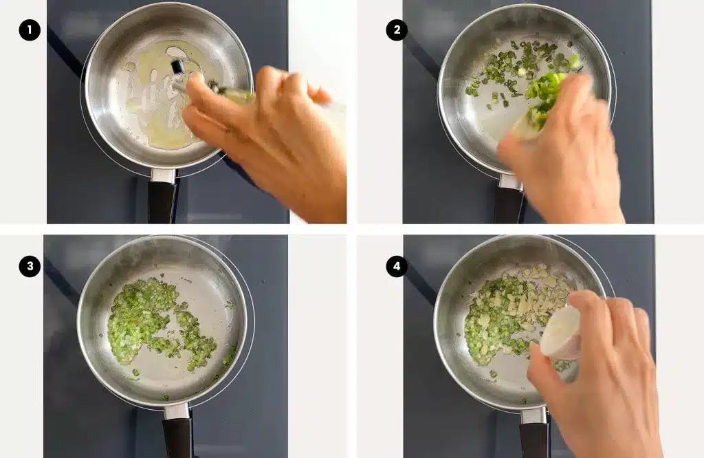 Step1_Step by step of sautéing garlic and spring onion