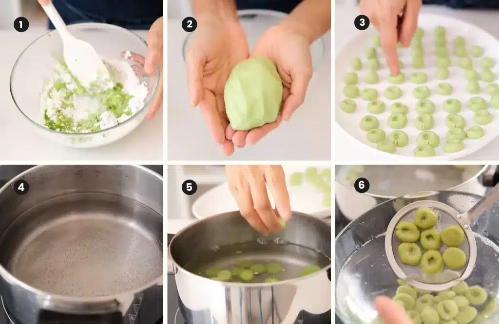 6 steps of making pandan glutinous bites