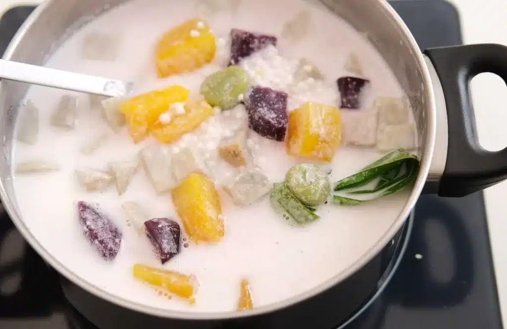 Combine all ingredients to cook bubur cha cha in a pot