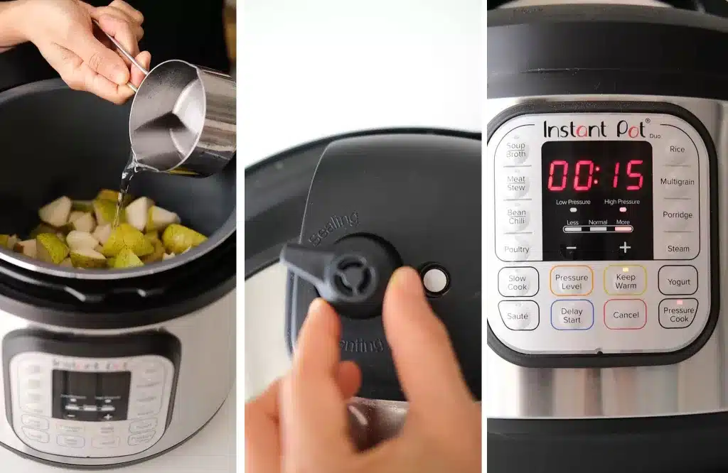 Cooking pear to make no sugar pear butter in instant pot