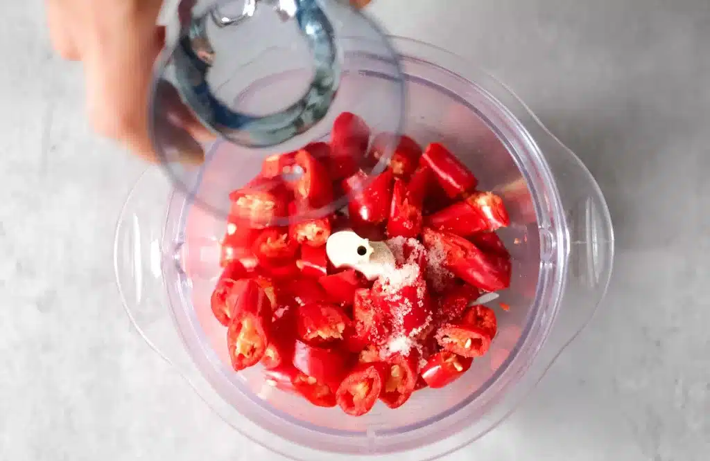 Adding vinegar and salt into the blender