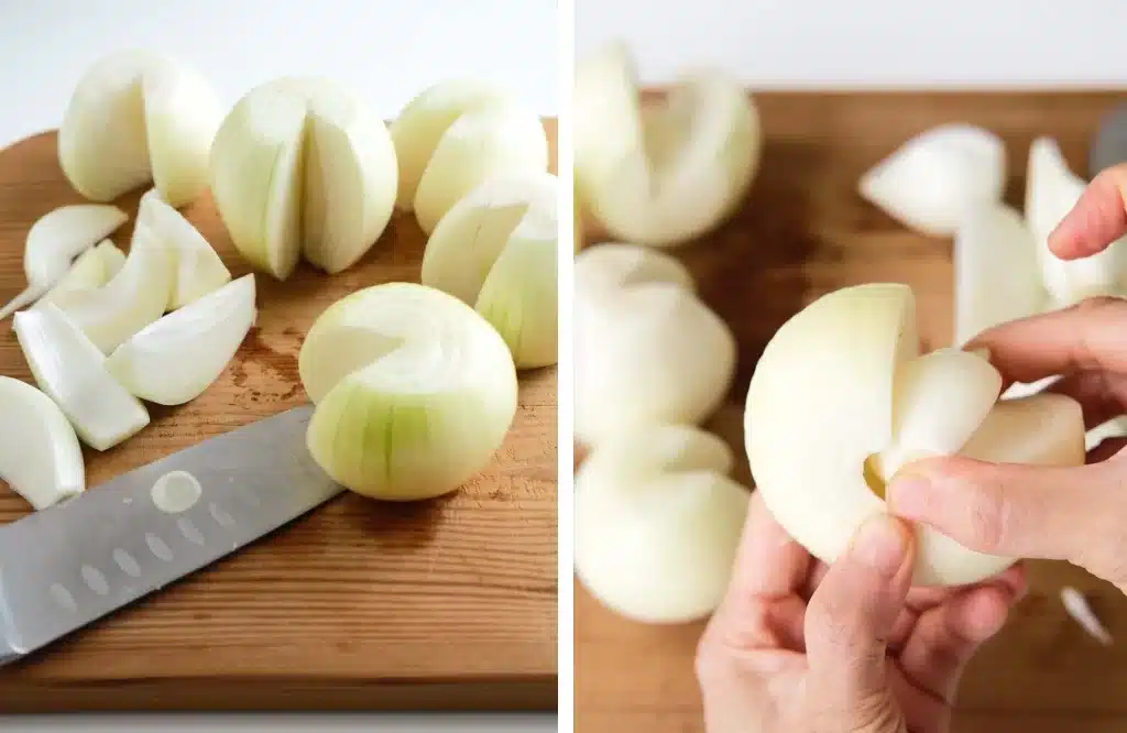 Cutting the onions and remove the core_prep onion for stuffing step 1