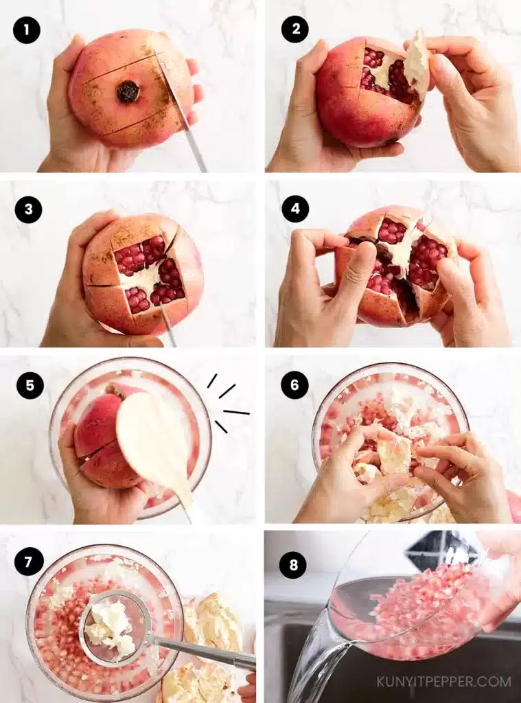 8 Step by step on how to deseed pomegranate easily.