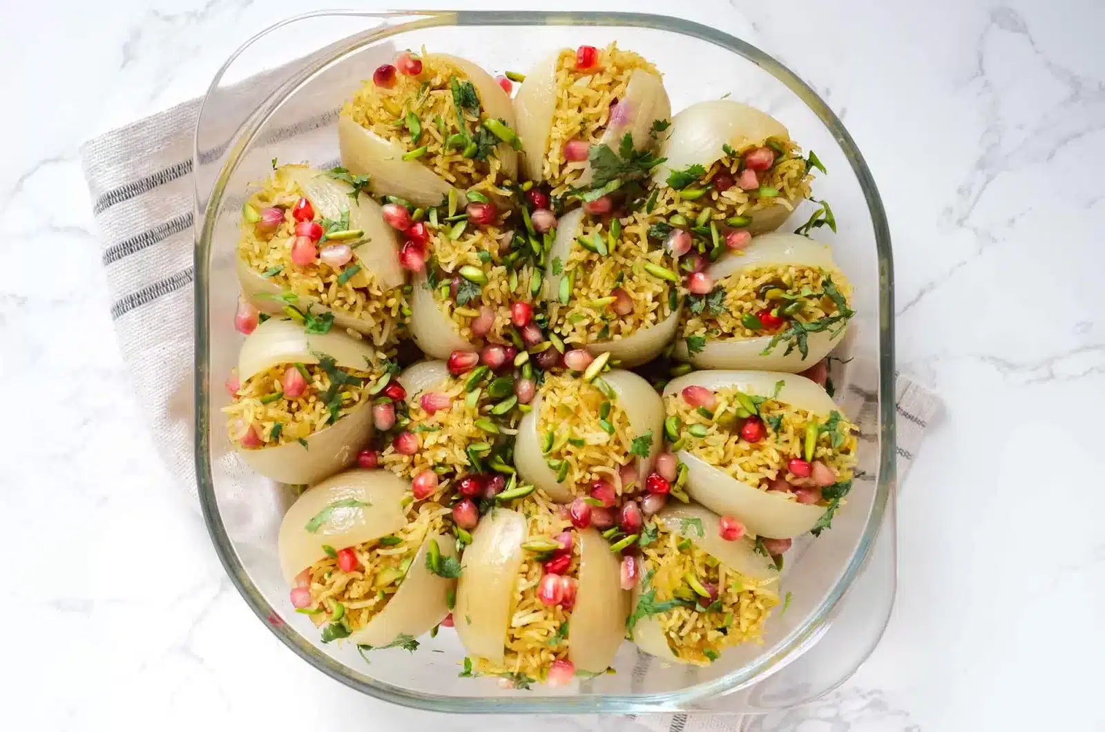 Stuffed Onions with Pomegranate Rice