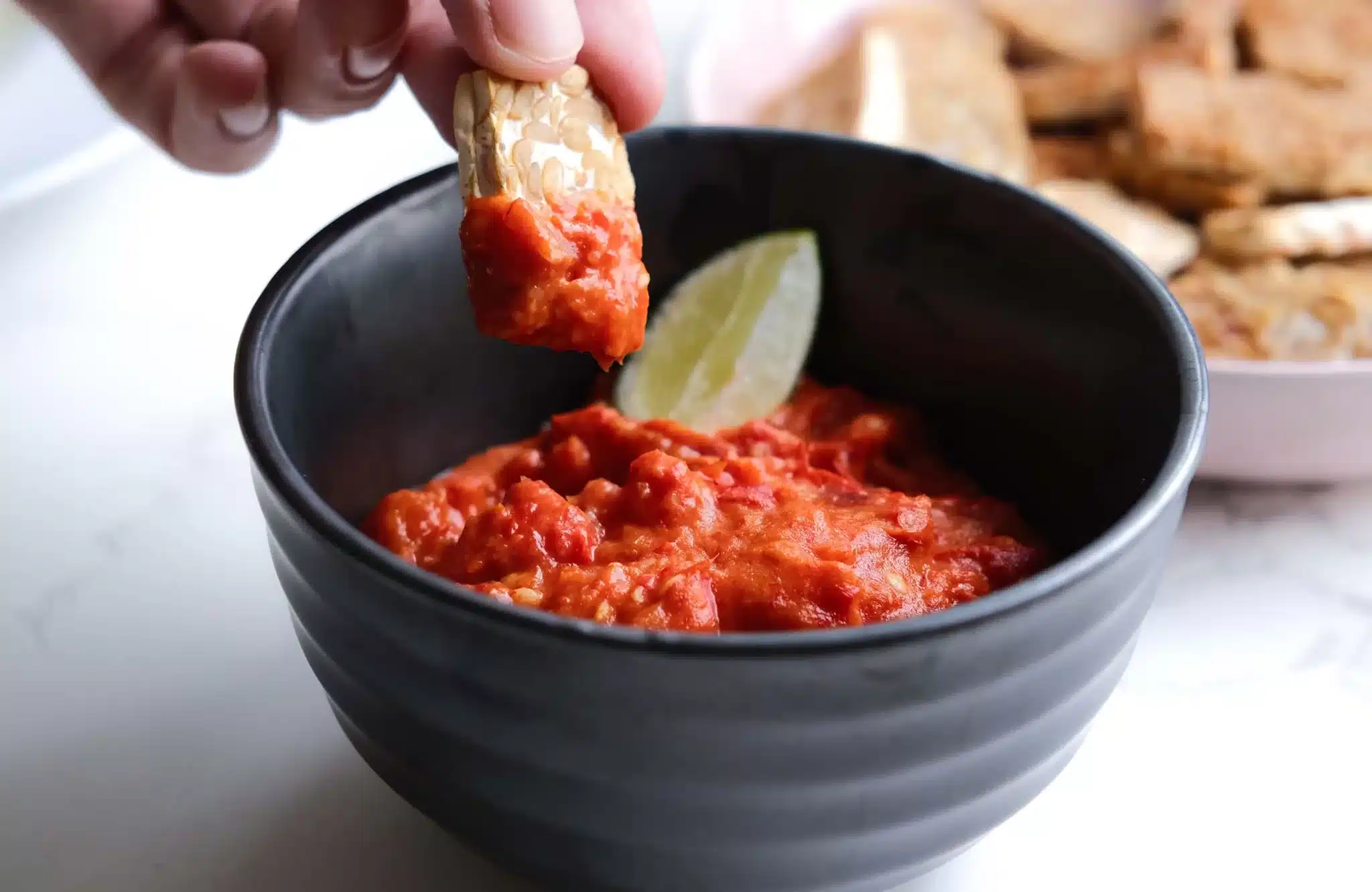 Dipping Sambal Ulek or Sambal Oelek with tempeh