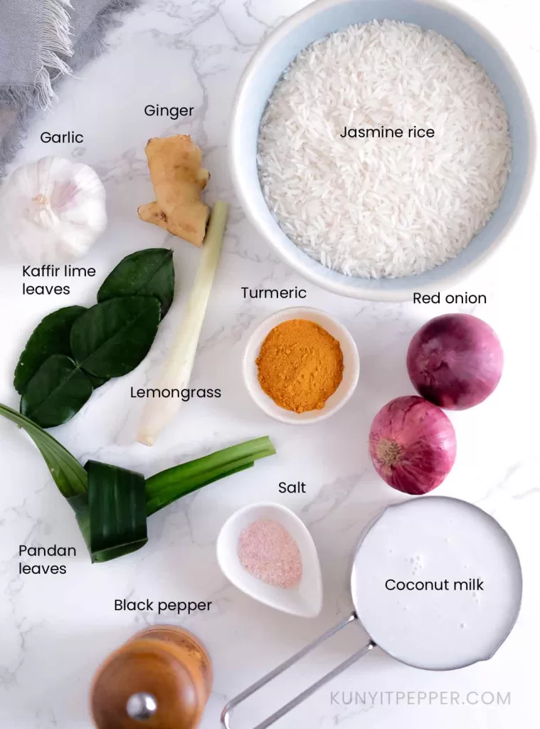 Indonesian Turmeric Rice with Coconut Milk Ingredients