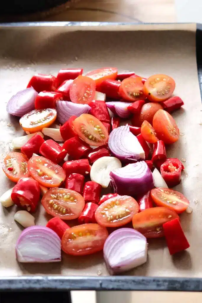 Sambal Ulek Ingredients in a baking tray