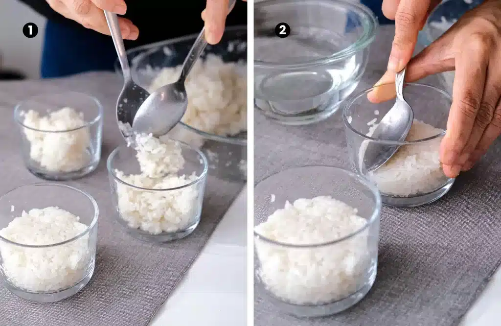 Transfer the glutinous rice into jars and press it with wet spoon.jpg