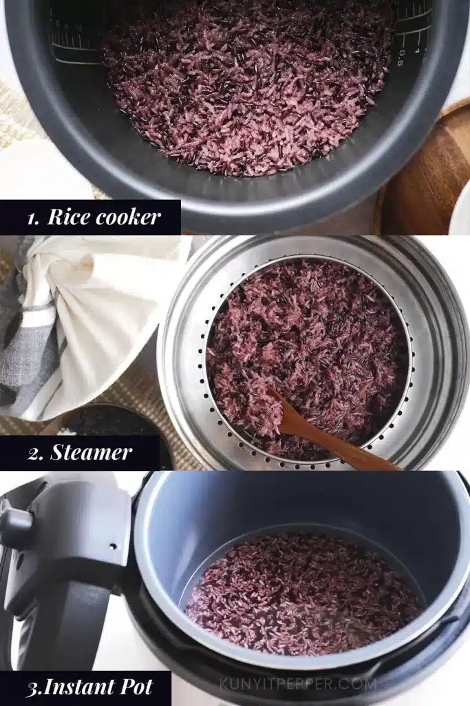 3 methods photo of cooking purple rice