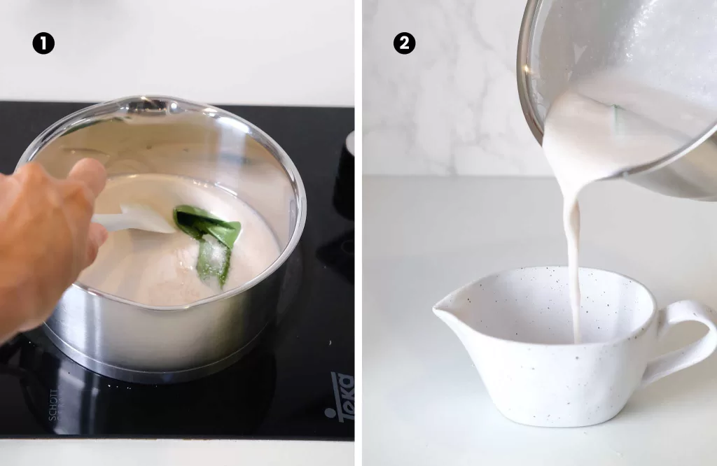 Cooking the Coconut Cream in a saucepan and pour into gravy bowl