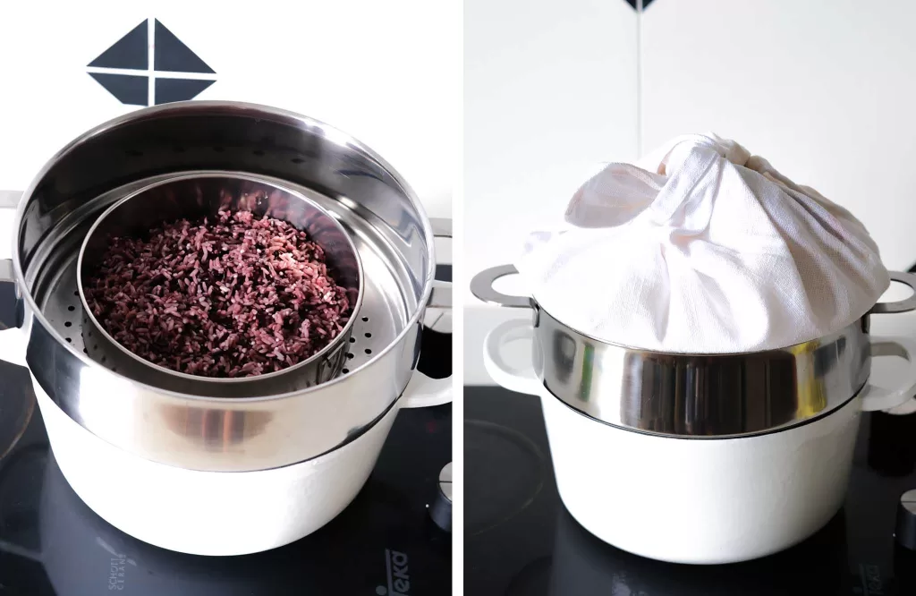 Cooking Purple Sticky Rice in a Steamer.jpg