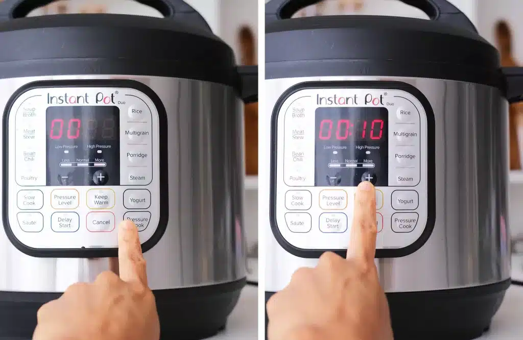 Pressing Pressure Cook Button and Timer Button on Instant Pot