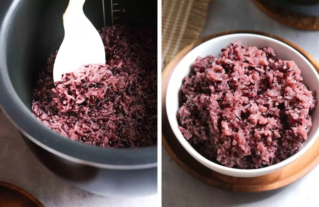 Transfer cooked Thai Sticky Rice from rice cooker to a bowl