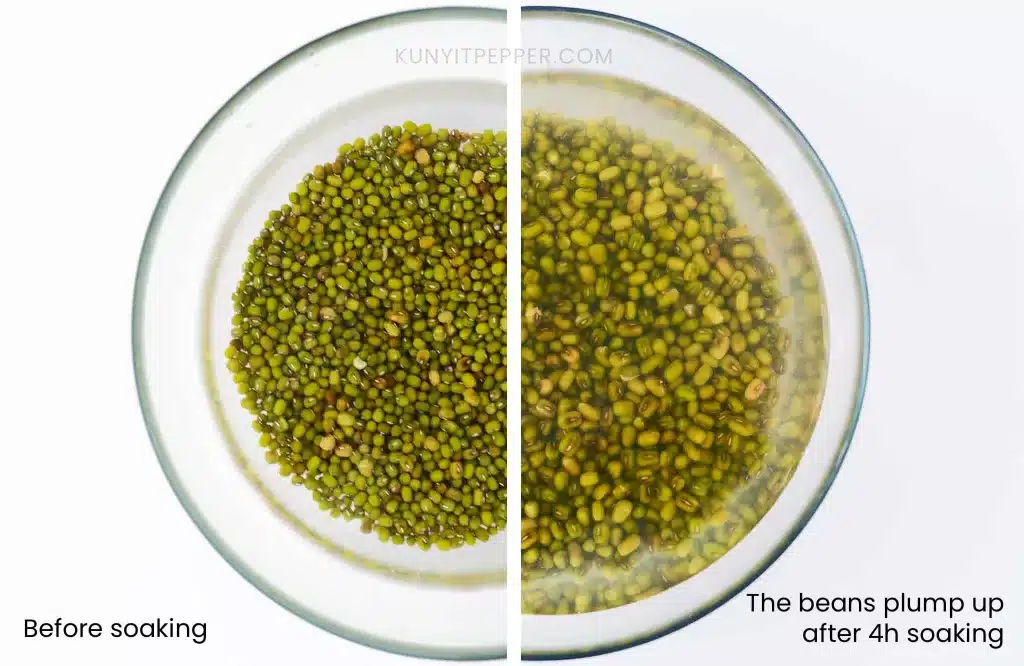 Soaking beans in a bowl of water-before and after result