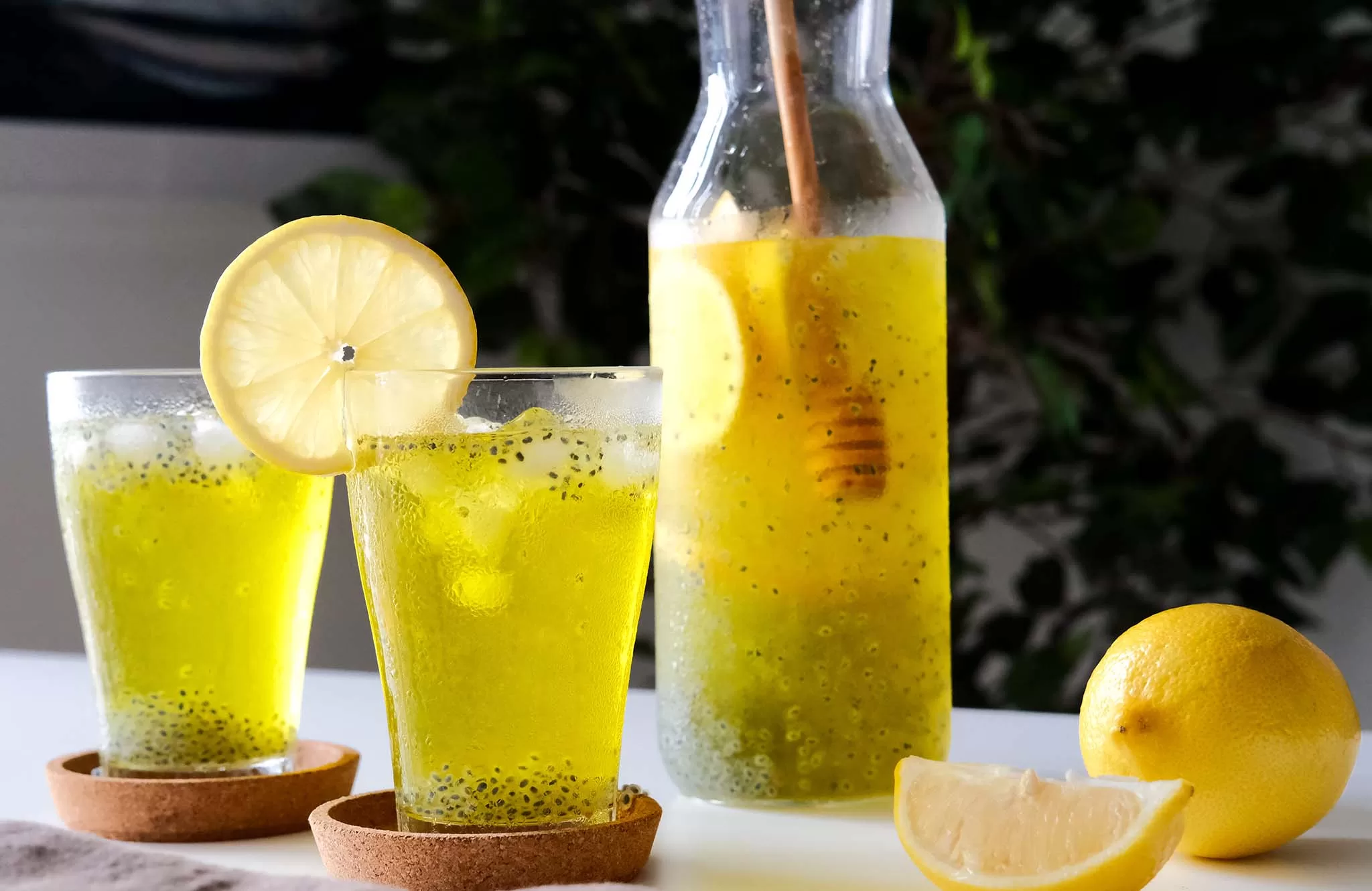Persian Basil Seed Drink in 2 glasses and jar.