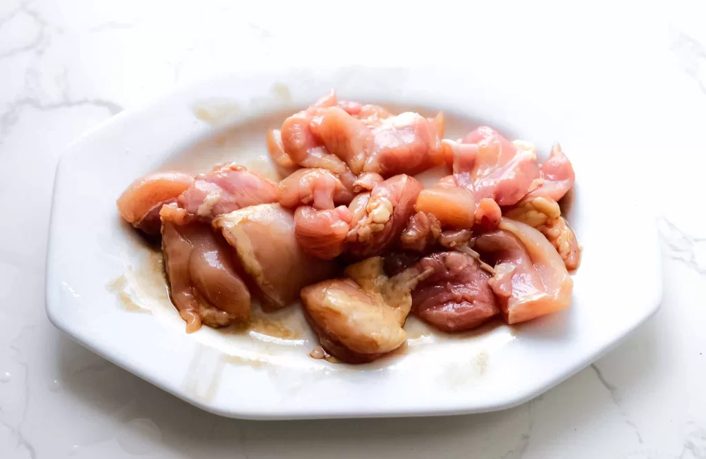 Chicken thighs coated with sesame oil and soy sauce