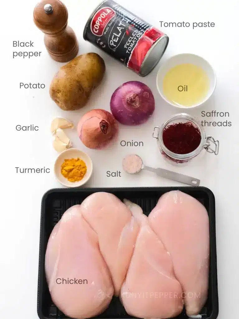 Ingredients to make Persian Saffron Chicken