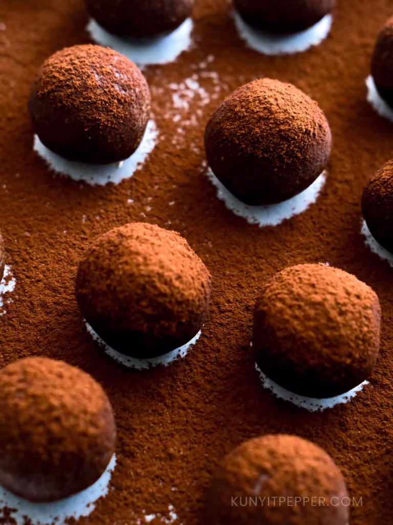 Chocolate dusted peanut butter oat balls